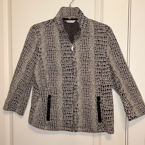 Erin London Retro Black and White Python Print 3/4 Sleeve Jacket Women’s P/L - Picture 1 of 9